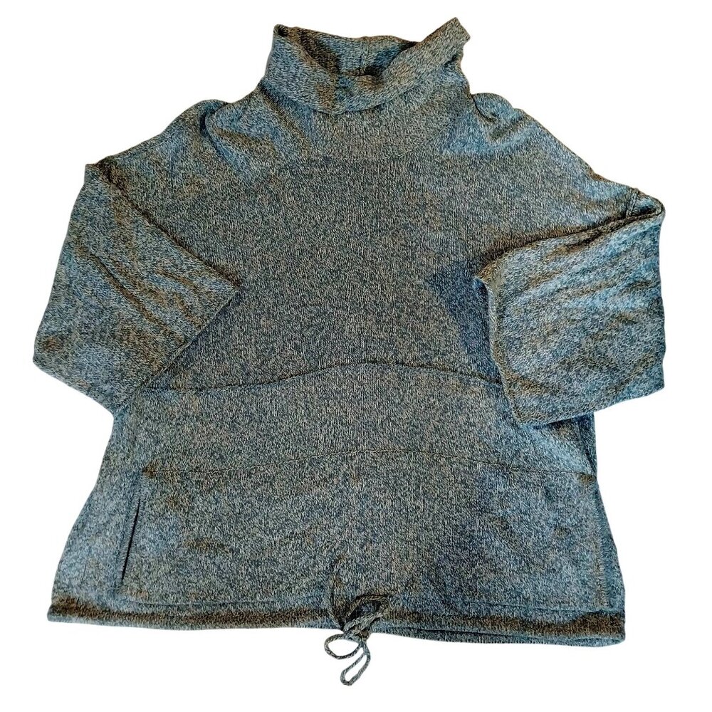 JILL Pure Jill Kimono Sweater Cowl Neck Drawcord Cotton Cashmere Blue Pullover
